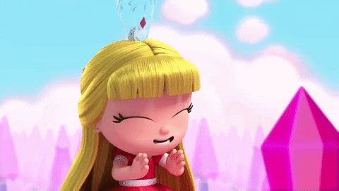 gif of a cartoon girl with blonde hair and a crown, giddily clapping.