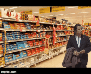 A confused man at the supermarket