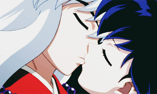 anime love kiss inuyasha kagome animated GIF