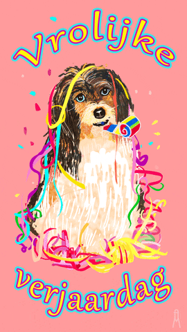 TrillendeHand confetti verjaardag gefeliciteerd hond GIF