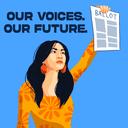 Our Voices, Our Future woman holding ballot