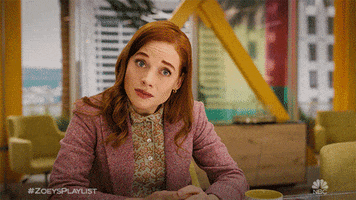 TV gif. Jane Levy as Zoey in Zoey Extraordinary Playlist leans in but then looks taken aback as she stares wide-eyed, eyebrows raised, and closing her eyes for a moment as she takes it in, saying, "Oh."