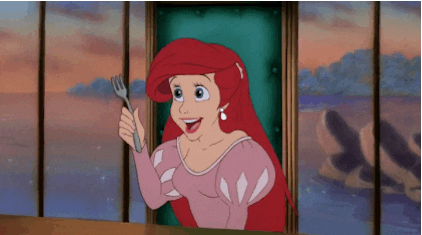 Little Mermaid brushing hair with a fork