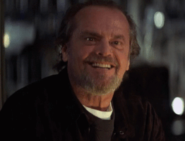 Celebrity gif. We zoom in on Jack Nicholson as he nods slowly with an unsettling smile and says, "Yes."