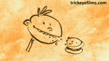 trickeye cel animation, eating, animation, drawing, funny, hamburger, chomping, chompin GIF