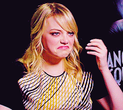 Celebrity gif. During an interview for her movie Gangster Squad, Emma Stone frowns and shrugs as if to say, “Ew.”