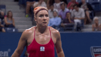 Sports gif. Bethanie Mattek-Sands at the US Open walking and looking focused, saying "let's go."