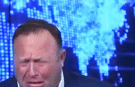 Political gif. Alex Jones dramatically weeps, and he gets his entire body into it, as he starts to squirm up and down.