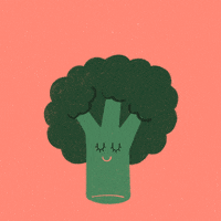 GIF of animated broccoli with caption 'eat me'