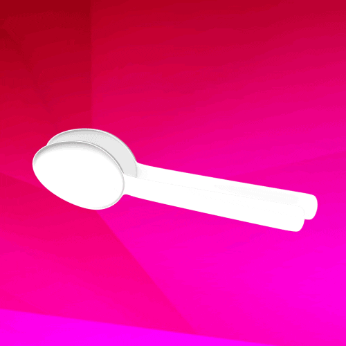 Digital art gif. A spoon moves back and forth on a red and pink background.