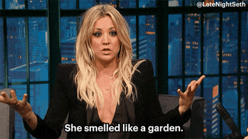 smells good kaley cuoco GIF by Late Night with Seth Meyers