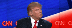 Political gif. Donald Trump on a CNN debate has an indifferent facial expression and waves off a comment.
