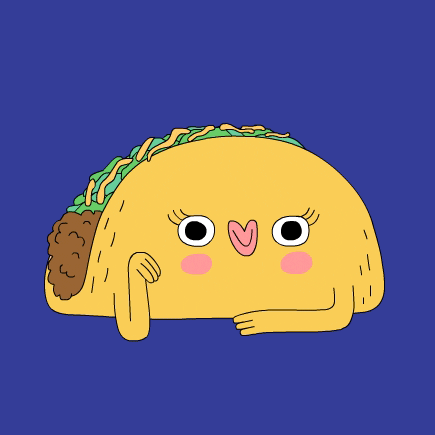 Ad gif. Illustration of a Taco Bell taco with a girly face on the side, smiling and winking at us and flashing us an "ok" hand symbol.