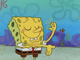 SpongeBob gif. With a satisfied smile on his face and his eyes closed, Spongebob wipes his hands together in front of him, dust proofing from between his palms. Obviously a job well done.