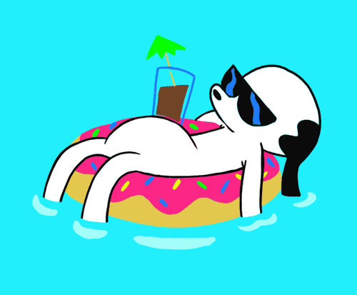 dog, food, summer, cartoon, chill, pool, bright, donut, relaxed, positive  vibes, jason clarke – GIF