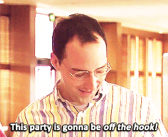 TV gif. Tony Hale as Buster on Arrested Development excitedly says, “This party is gonna be off the hook!”