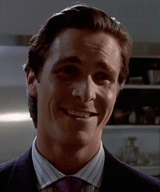 Image result for american psycho laughing gif"