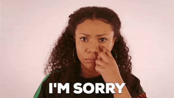 Celebrity gif. Shalita Grant stares at us sadly and traces a tear falling down her face. Text, "I'm sorry."