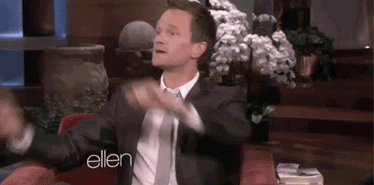 Celebrity gif. Neil Patrick Harris on Ellen, turns toward us with a raised index finger to look us straight in the eye seriously, saying, "Stop it."