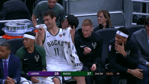 brook lopez laughing GIF by NBA