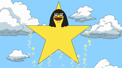 Gif of Tina Belcher from Bob's Burgers as a cartoon star, shooting up into the sky.