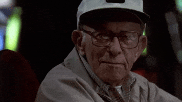 Movie gif. Actor George Burns as God in Oh God, You Devil asks "Well?"