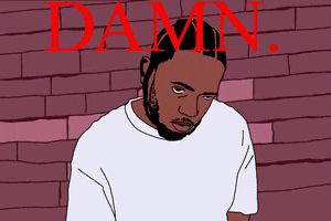 Illustrated gif. Illustration replicates the cover of Kendrick Lamar's album "Damn"; the scene shifts to a woman appearing shocked, looking at a laptop screen on fire and then melting, leaving just her skeleton.