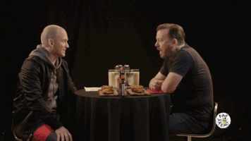 ricky gervais evans GIF by First We Feast: Hot Ones