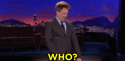 Late Night gif. Conan O'Brien as host stands on stage and angrily nods his head back and forth, flipping his hair around, as he screams, "Who?"
