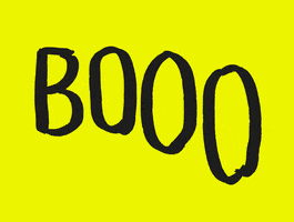 Text gif. Against a yellow background in black, capital letters is the message, “BOOO.”
