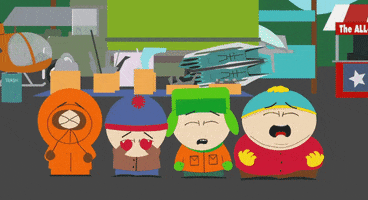 South Park gif. Stan, Kyle, Kenny, and Cartman stand in front of what looks like state fair stands, crying and wailing.