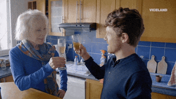 cheers drinking GIF by GAYCATION with Ellen Page and Ian Daniel