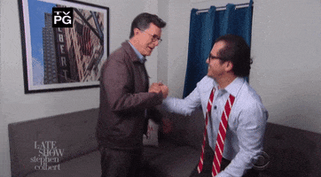 stephen colbert chest bump GIF by The Late Show With Stephen Colbert