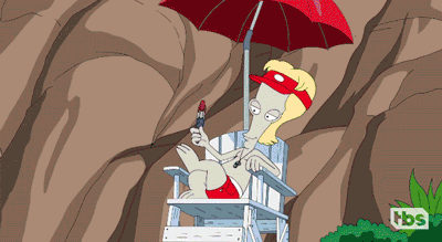 Roger from American Dad diving face-first into the pool