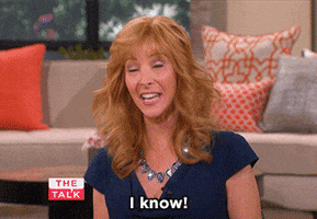 TV gif. On the set of The Talk, an enthusiastic Lisa Kudrow turns her head away from us and nods as she speaks to right of frame. Text, "I know!"