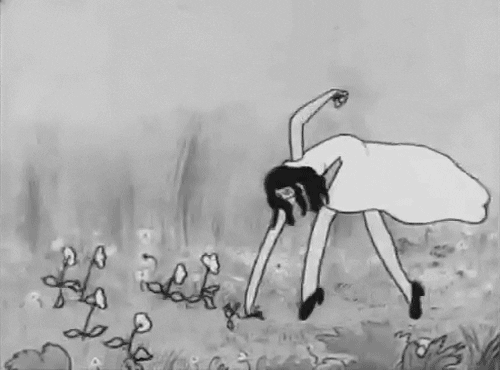 Animation: girl, 80s, black, white, flower, gothic