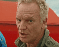 Celebrity gif. Sting winks at us while clicking his tongue.