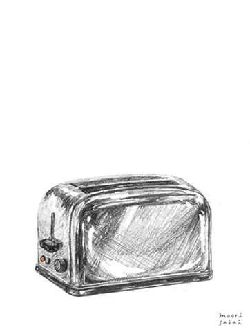 Illustrated gif. Toast pops up into the air out of a toaster. The toast gets bites taken out of it until it disappears. Written on the toast is, “good morning handsome.”
