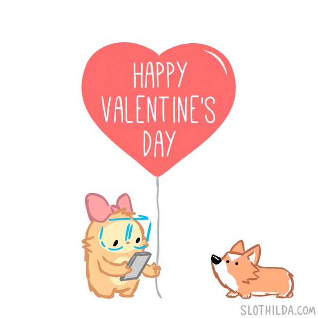 love, cute, cartoon, heart, hug, valentine, hearts, valentines day,  balloon, hugs, corgi, card, sloth, greeting, balloons, valentinesday, valentine's  day, ecard, slothilda, valentine's – GIF