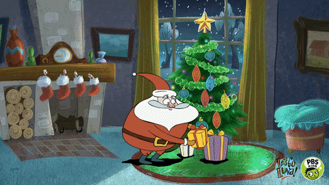 Santa leaving gifts under the Christmas tree