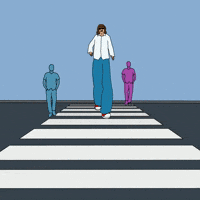 Giant man crossing the road 