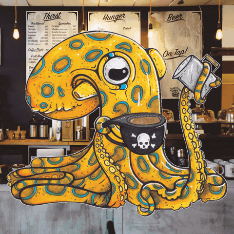 Blue Ringed Octopus Coffee GIF by OctoNation® The Largest Octopus Fan Club!