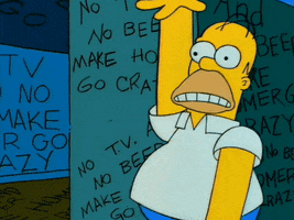 Simpsons gif. Homer has a grimace on his face and he waves his hands up and down rapidly, like a robotic dinosaur.