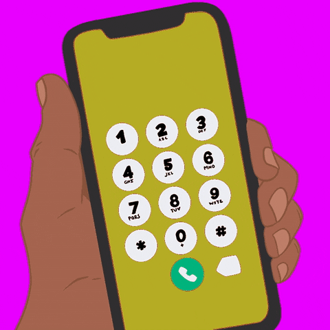 Digital art gif. Cartoon hand dials "nine-eight-eight" on a smartphone keypad. The hand then moves to reveal white text that reads, "Dial 988 for mental health support," against a bright pink background.