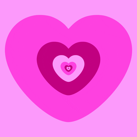 Digital art gif. The hypnotic Powerpuff Girls heart zooms in endlessly, with alternating colors of light pink, hot pink, and magenta.