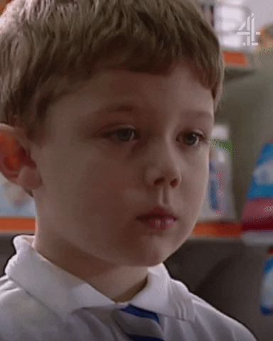 TV gif. Ellis Hollins as Baby Tom on Hollyoaks starting to cry.