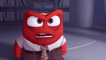 Disney gif. Anger from Inside Out exhales heavily before yelling in disbelief. Flames almost erupt from the top of his head.