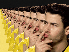 Celebrity gif. A repeating array of pensive Nick Jonases.