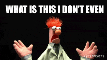 Muppets gif. Beaker has his hands in the air and shakes uncontrollably in disbelief, as if he's having an existential crisis. Text above reads, "What is this I don't even."