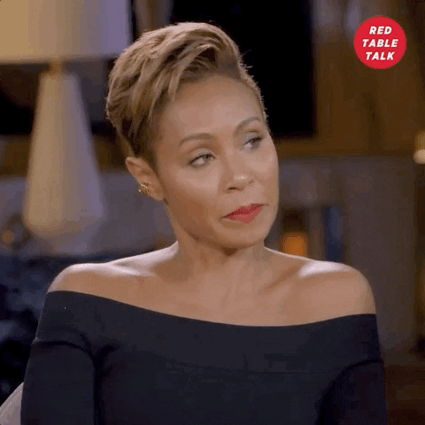TV gif. Jada Pinkett Smith on the Red Table Talk nods her head and gives an expression that signals that she very much agrees with what she just heard. 